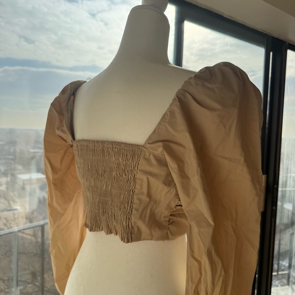 NEW Mable Angel Front Ribbon Self Tie Long sleeve puff shoulder crop top Size M - Picture 8 of 11